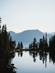 宁静湖景与远山森林倒影