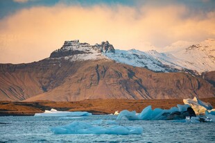 冰川雪山下的壮丽湖景