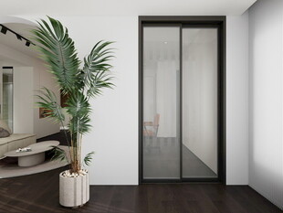 室内绿植与玻璃门装饰