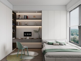 现代简约风卧室书房一体空间
