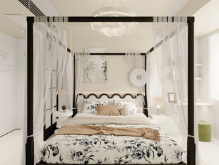 简约四柱床卧室优雅场景