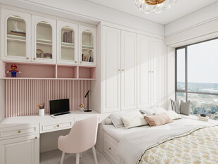 简约风卧室书房一体化空间