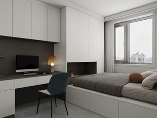 简约现代风卧室书房一体空间