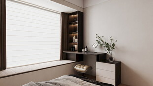 简约卧室窗边收纳柜一角