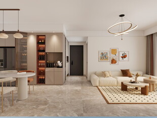 现代简约风客厅餐厅一体化