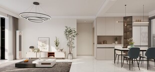 现代简约风客厅餐厅全景