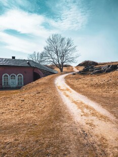 乡村土路旁的宁静小屋