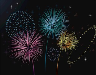 夜空中绚烂的多彩烟花