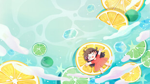 清凉柠檬泳池卡通场景