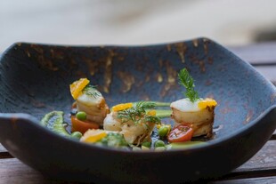 精致摆盘的美味海鲜料理