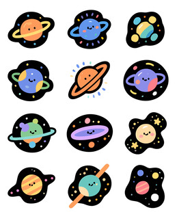 可爱卡通行星图标集合
