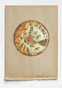 古董 彩绘陶瓷盘 