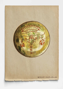 古董 彩绘陶瓷盘 