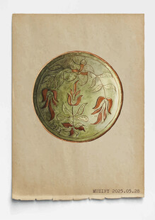 古董棕釉彩绘陶瓷盘