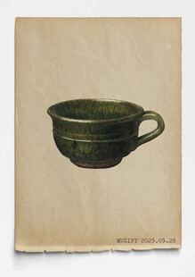复古 绿釉单耳茶杯