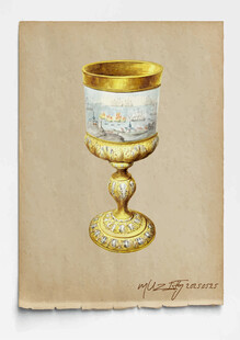 古董 象牙雕花金器酒杯