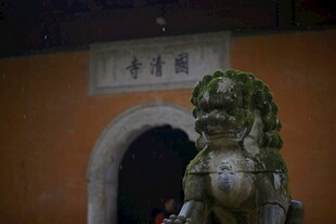 古寺前的石狮子