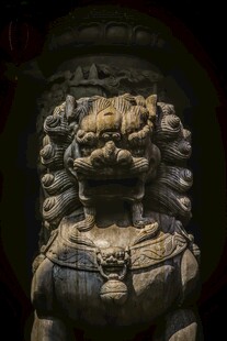 威严石狮子雕塑特写