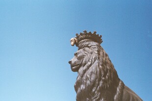 戴皇冠的雄狮雕像