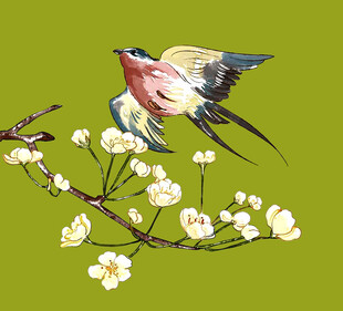 飞燕栖于繁花枝头图