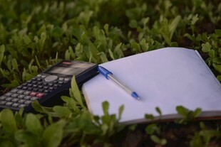 草地上的手机纸笔组合