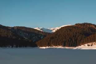 雪山湖畔的静谧风光