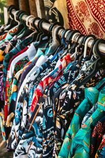 多彩民族风服饰挂架展示