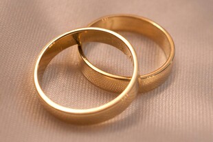 金色情侣对戒特写