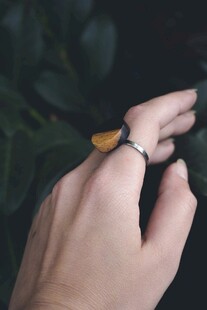 手戴银戒 蝴蝶轻盈停歇