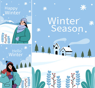 冬日雪景中的温馨人物画面