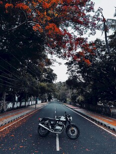 公路上的复古摩托车风景