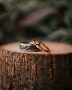 树桩上的精美情侣婚戒