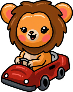 小狮子驾驶红色小汽车