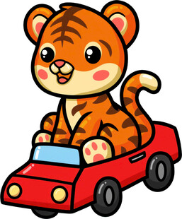 小老虎开红色玩具车