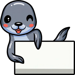 可爱海豹举空白标牌