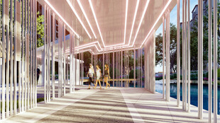 现代风格泳池旁通透建筑空间