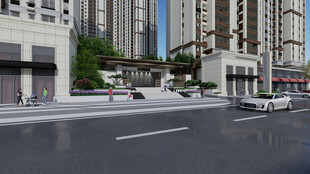 城市街道旁的高楼景观