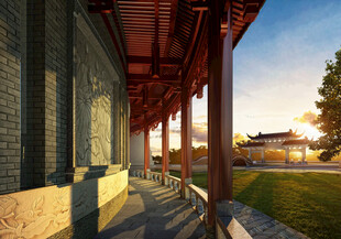 中式长廊下的静谧景致