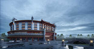 中式风格多层建筑景观