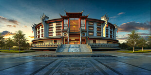 宏伟中式建筑外观景观