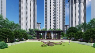 现代高层住宅前的绿地景观