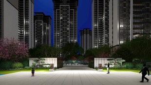 夜幕下的城市公园景观