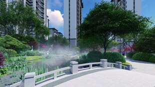 城市花园中的喷雾景观