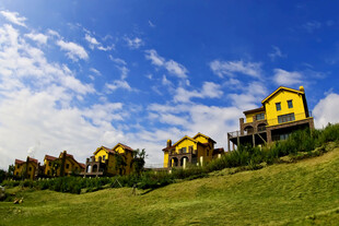 山坡上的黄色别墅群