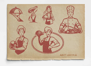 6款入厨师图标手绘稿