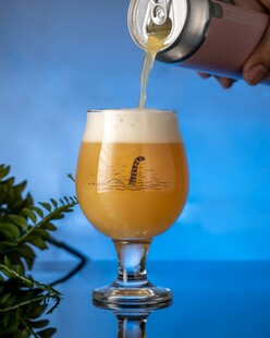 罐装啤酒倒入高脚杯