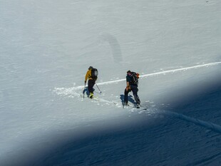 雪地中两人滑雪的场景