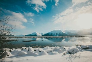 冬日湖畔雪景如画