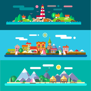 多彩风景插画展示多样景观