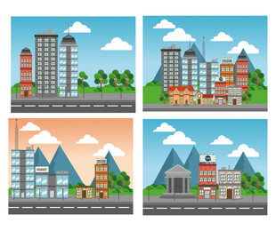 多样城市建筑景观插画